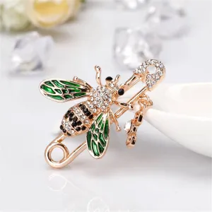 Cubic Zirconia & 18K Gold-Plated Bee & Pin Brooch