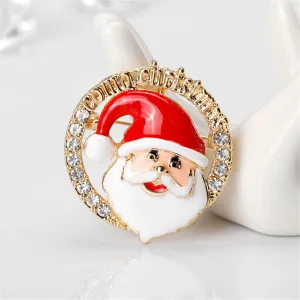 Cubic Zirconia & 18K Gold-Plated Santa Claus Halo Brooch