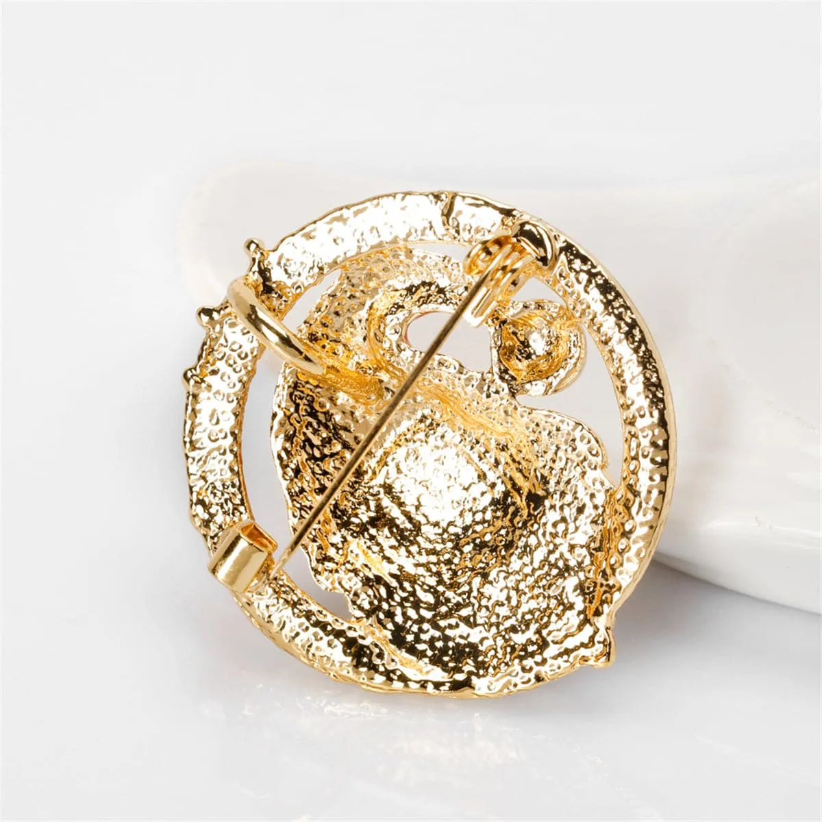 Cubic Zirconia & 18K Gold-Plated Santa Claus Halo Brooch