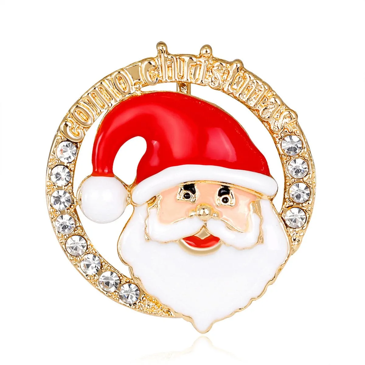 Cubic Zirconia & 18K Gold-Plated Santa Claus Halo Brooch