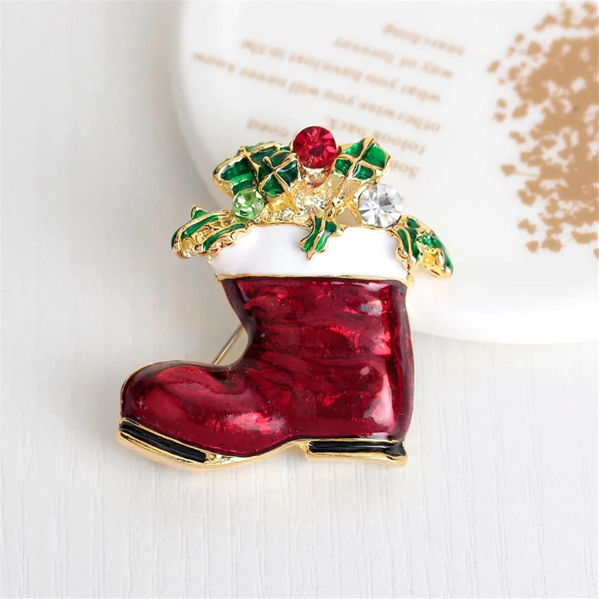 Cubic Zirconia & 18K Gold-Plated Stocking Boot Brooch