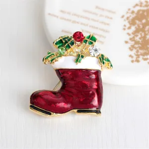 Cubic Zirconia & 18K Gold-Plated Stocking Boot Brooch