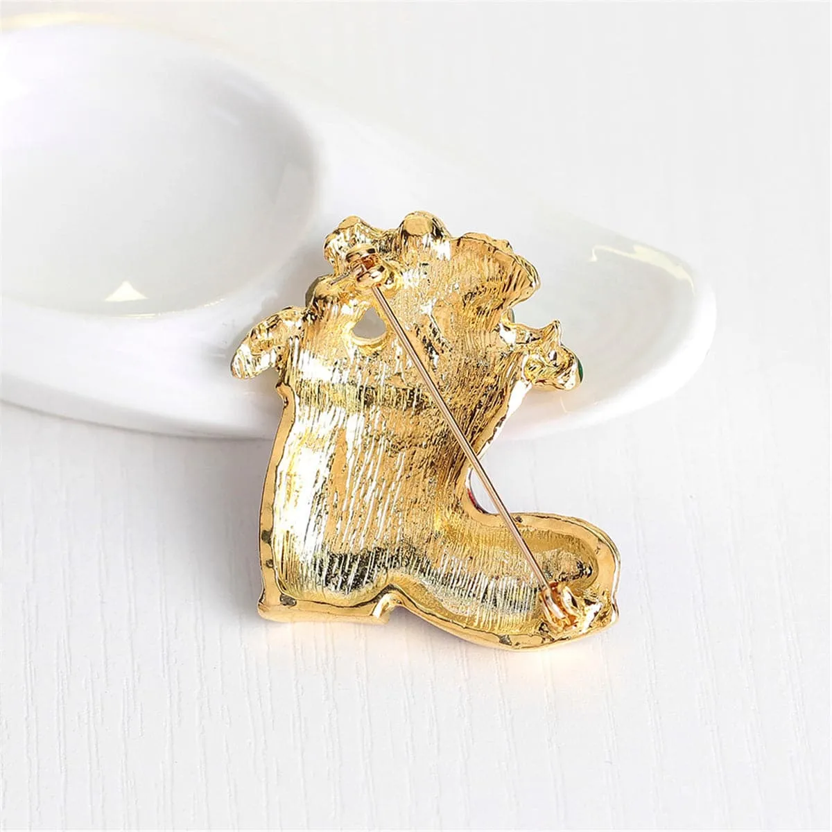 Cubic Zirconia & 18K Gold-Plated Stocking Boot Brooch