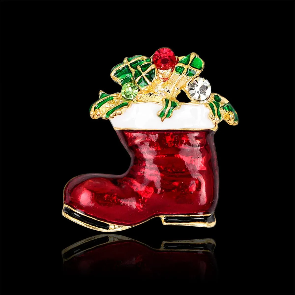 Cubic Zirconia & 18K Gold-Plated Stocking Boot Brooch