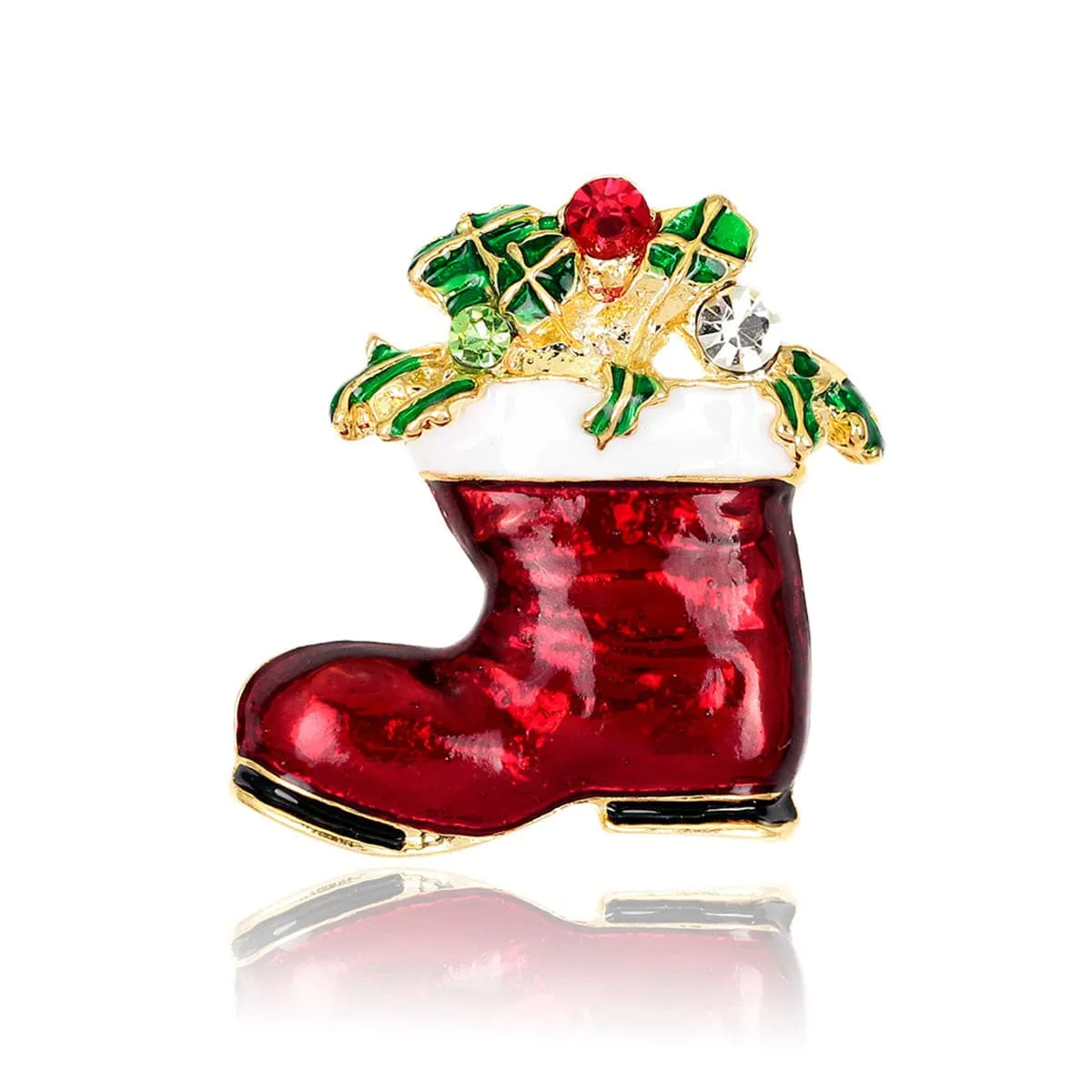 Cubic Zirconia & 18K Gold-Plated Stocking Boot Brooch