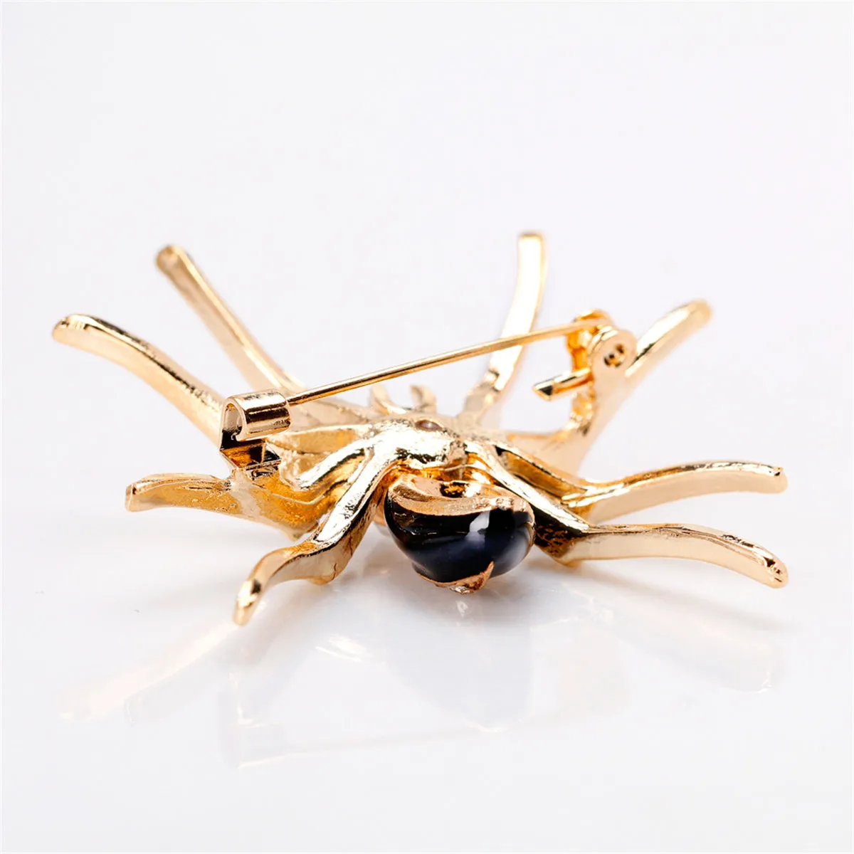 Cubic Zirconia & Black Enamel 18K Gold-Plated Spider Brooch