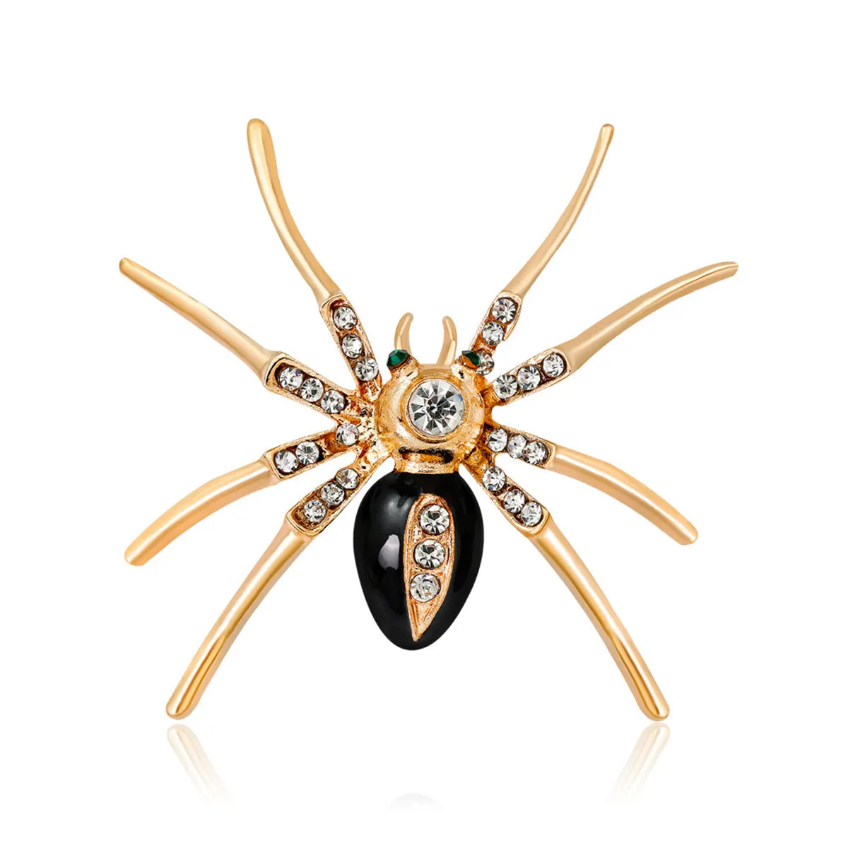 Cubic Zirconia & Black Enamel 18K Gold-Plated Spider Brooch