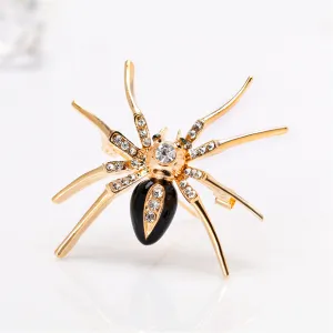 Cubic Zirconia & Black Enamel 18K Gold-Plated Spider Brooch
