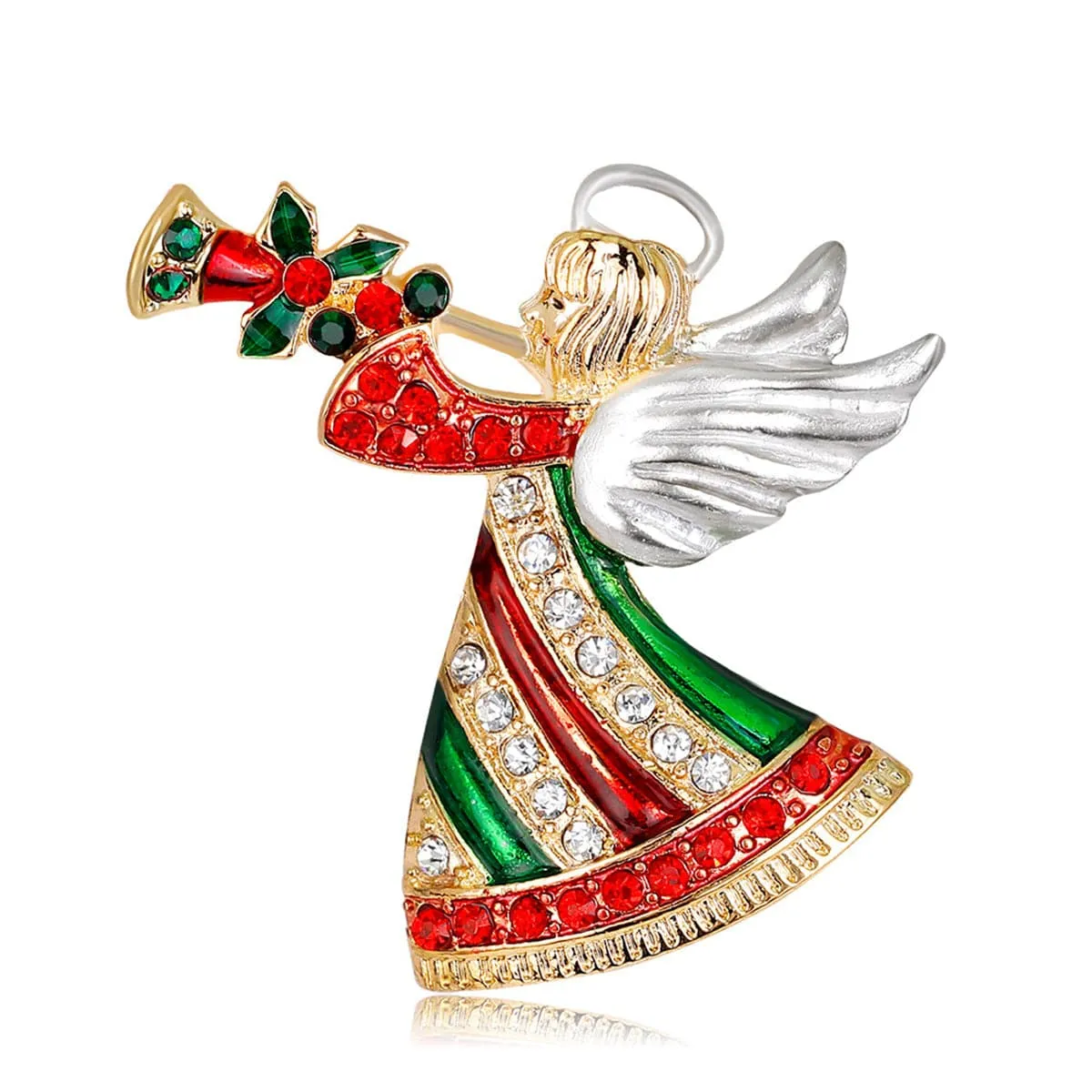Cubic Zirconia & Enamel 18K Gold-Plated Angel Brooch