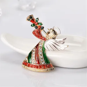Cubic Zirconia & Enamel 18K Gold-Plated Angel Brooch