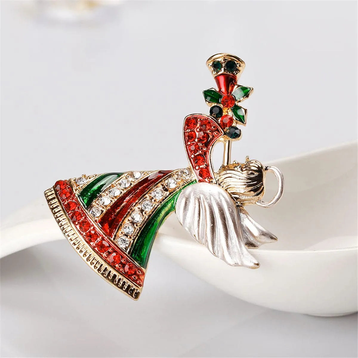 Cubic Zirconia & Enamel 18K Gold-Plated Angel Brooch