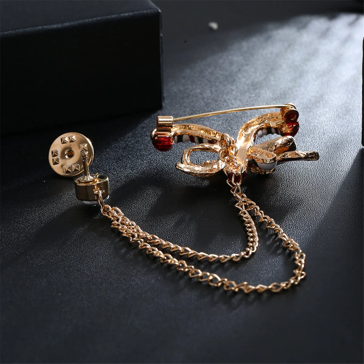 Cubic Zirconia & Enamel 18K Gold-Plated Candy Cane Layered Chain Brooch