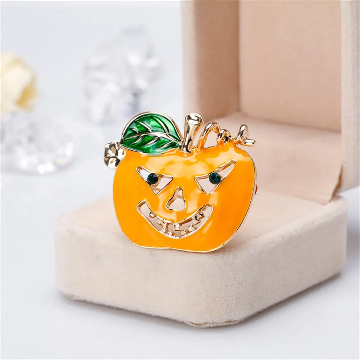 Cubic Zirconia & Enamel 18K Gold-Plated Jack-O-Lantern Brooch