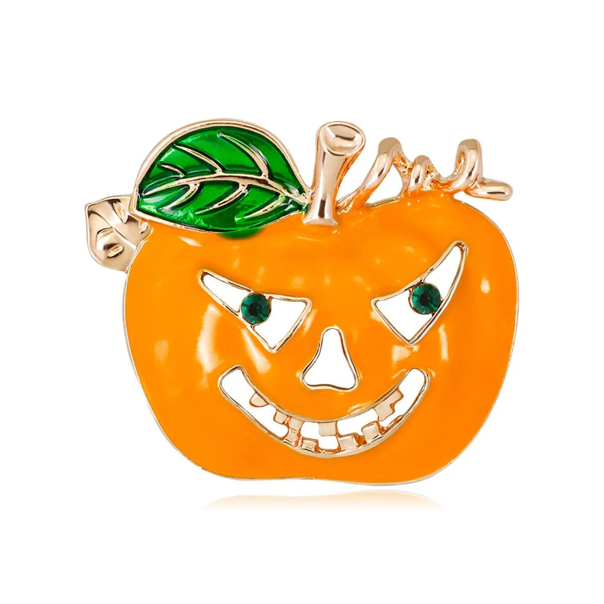 Cubic Zirconia & Enamel 18K Gold-Plated Jack-O-Lantern Brooch