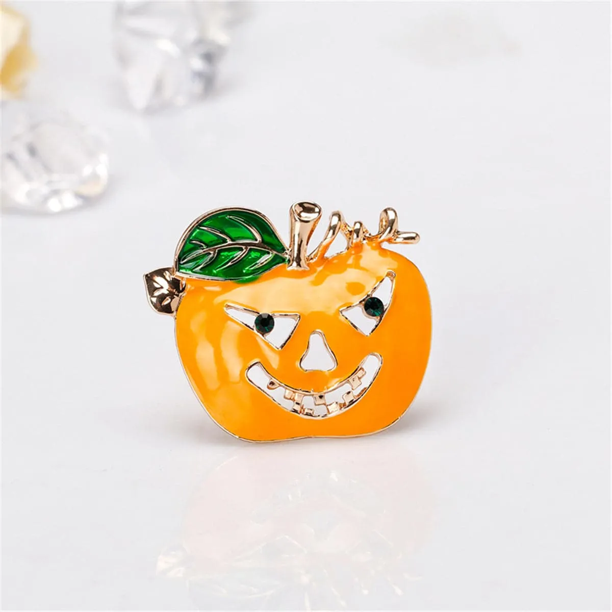 Cubic Zirconia & Enamel 18K Gold-Plated Jack-O-Lantern Brooch