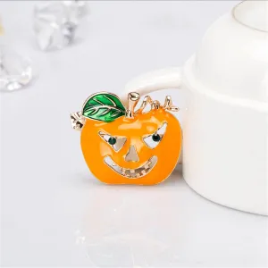 Cubic Zirconia & Enamel 18K Gold-Plated Jack-O-Lantern Brooch