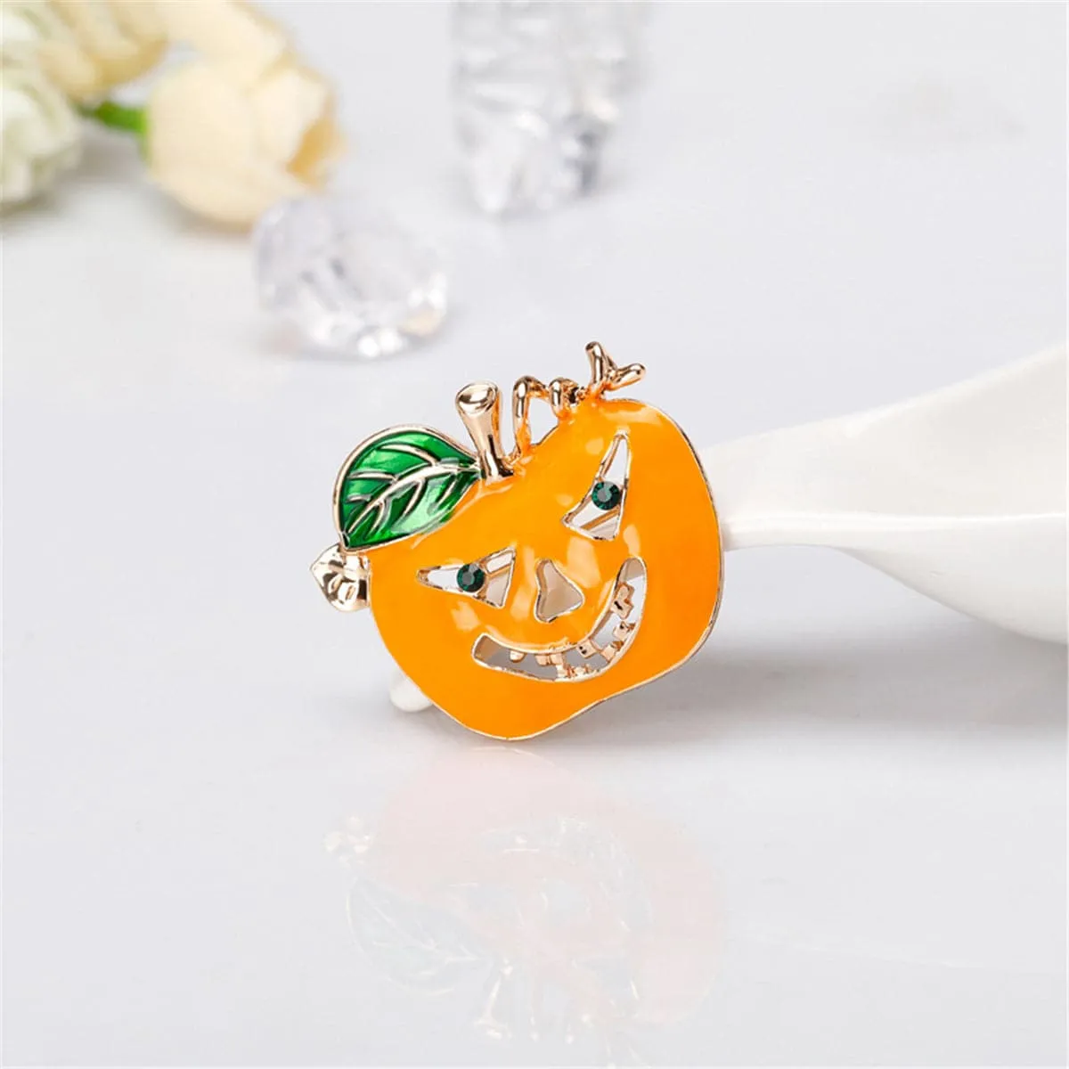 Cubic Zirconia & Enamel 18K Gold-Plated Jack-O-Lantern Brooch