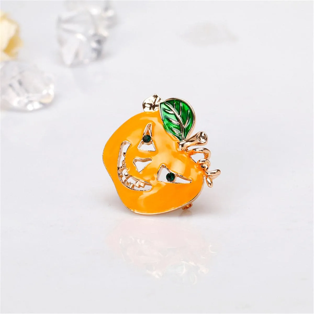 Cubic Zirconia & Enamel 18K Gold-Plated Jack-O-Lantern Brooch