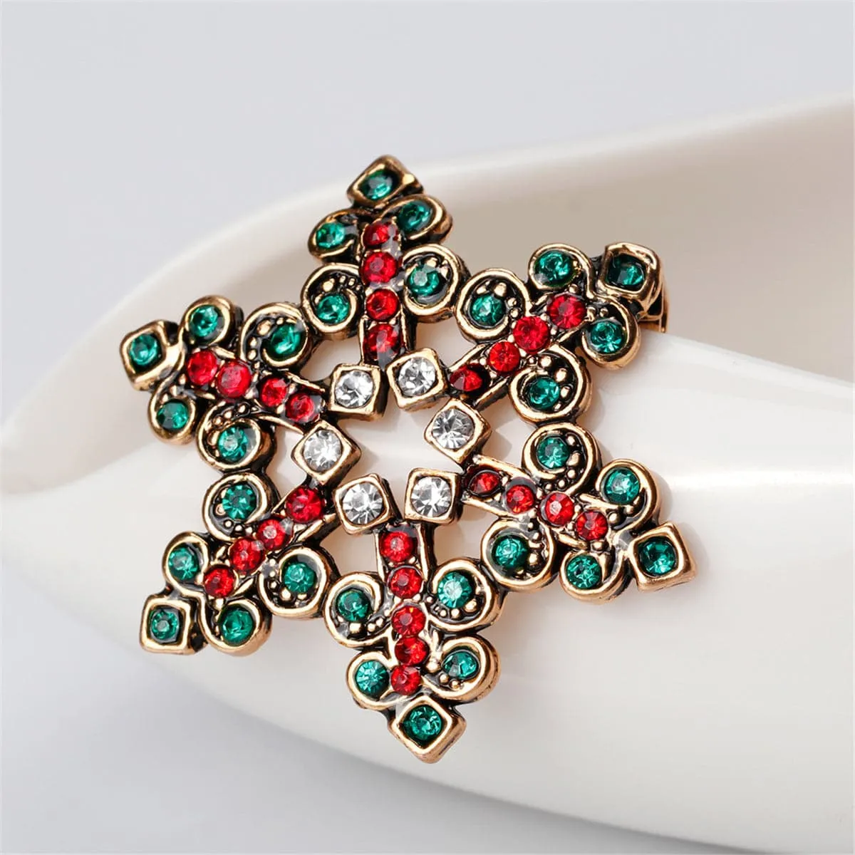 Cubic Zirconia & Openwork Snowflake Brooch