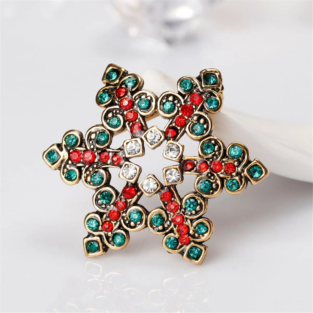 Cubic Zirconia & Openwork Snowflake Brooch