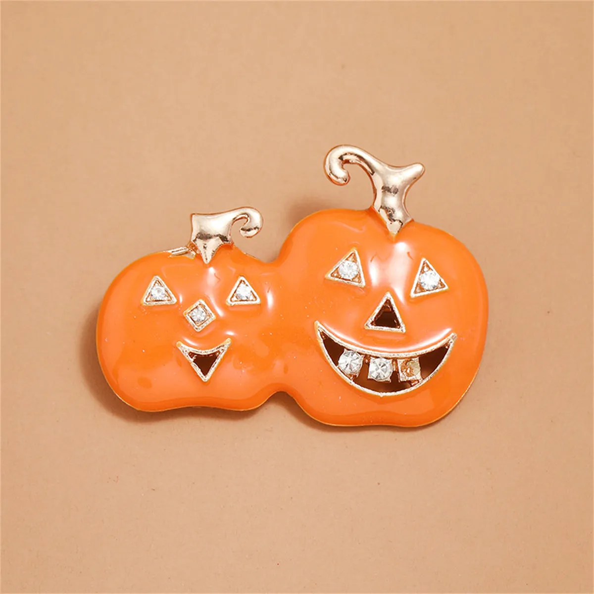 Cubic Zirconia & Orange Jack-O'-Lantern Brooch