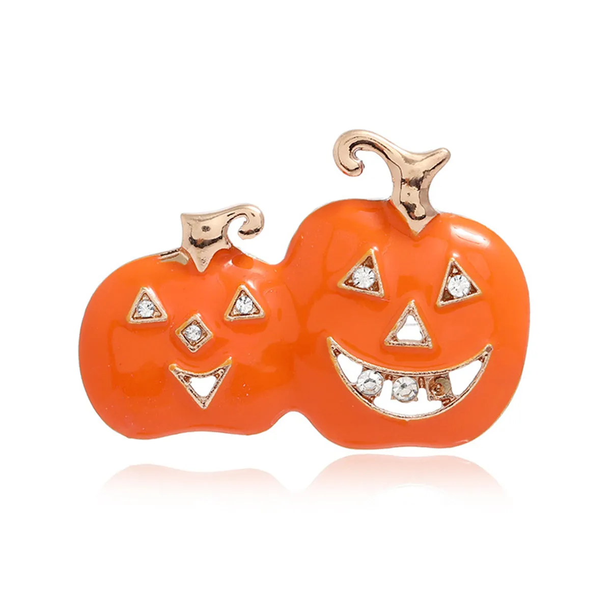 Cubic Zirconia & Orange Jack-O'-Lantern Brooch