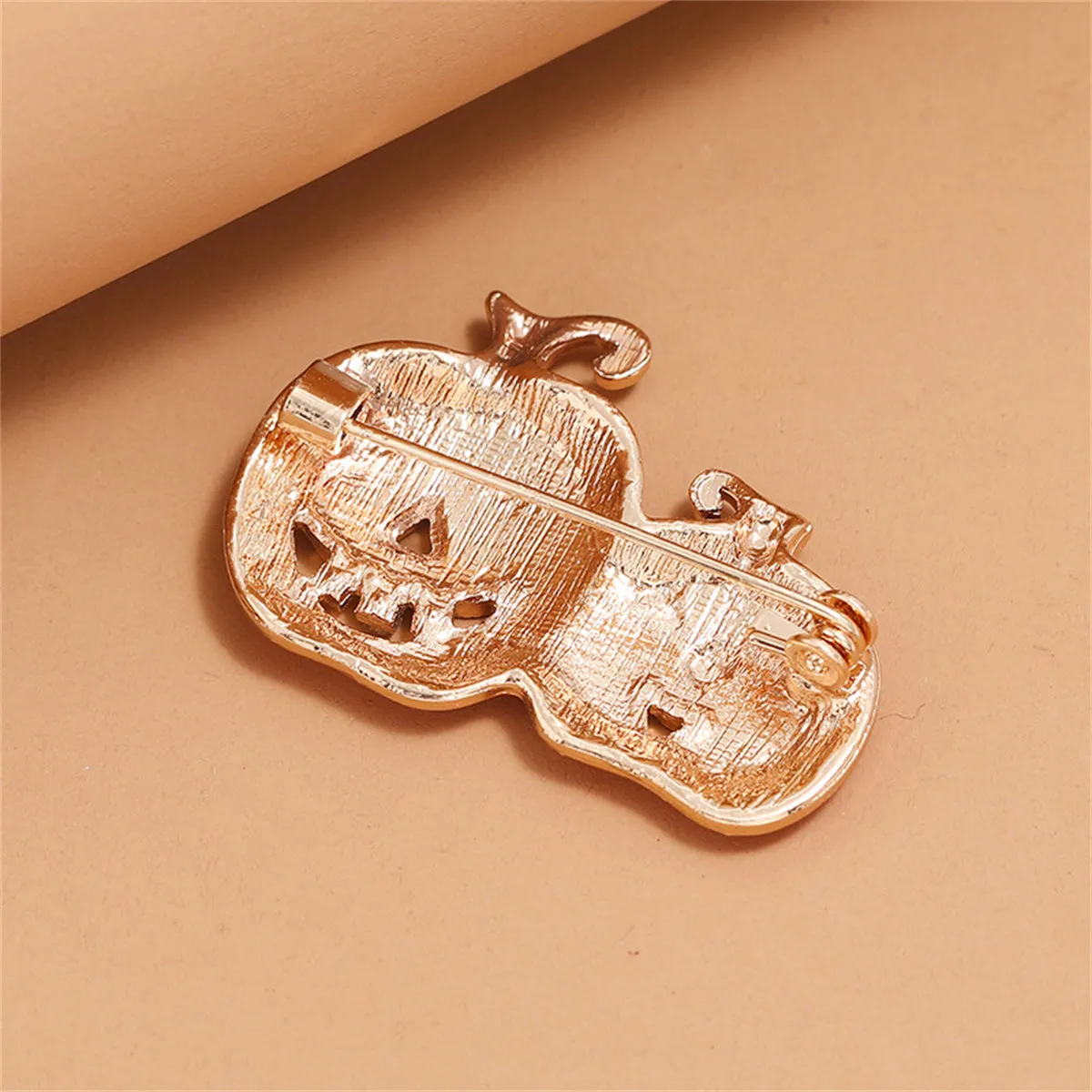 Cubic Zirconia & Orange Jack-O'-Lantern Brooch