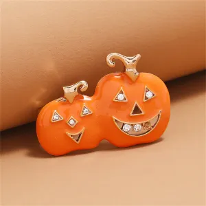 Cubic Zirconia & Orange Jack-O'-Lantern Brooch