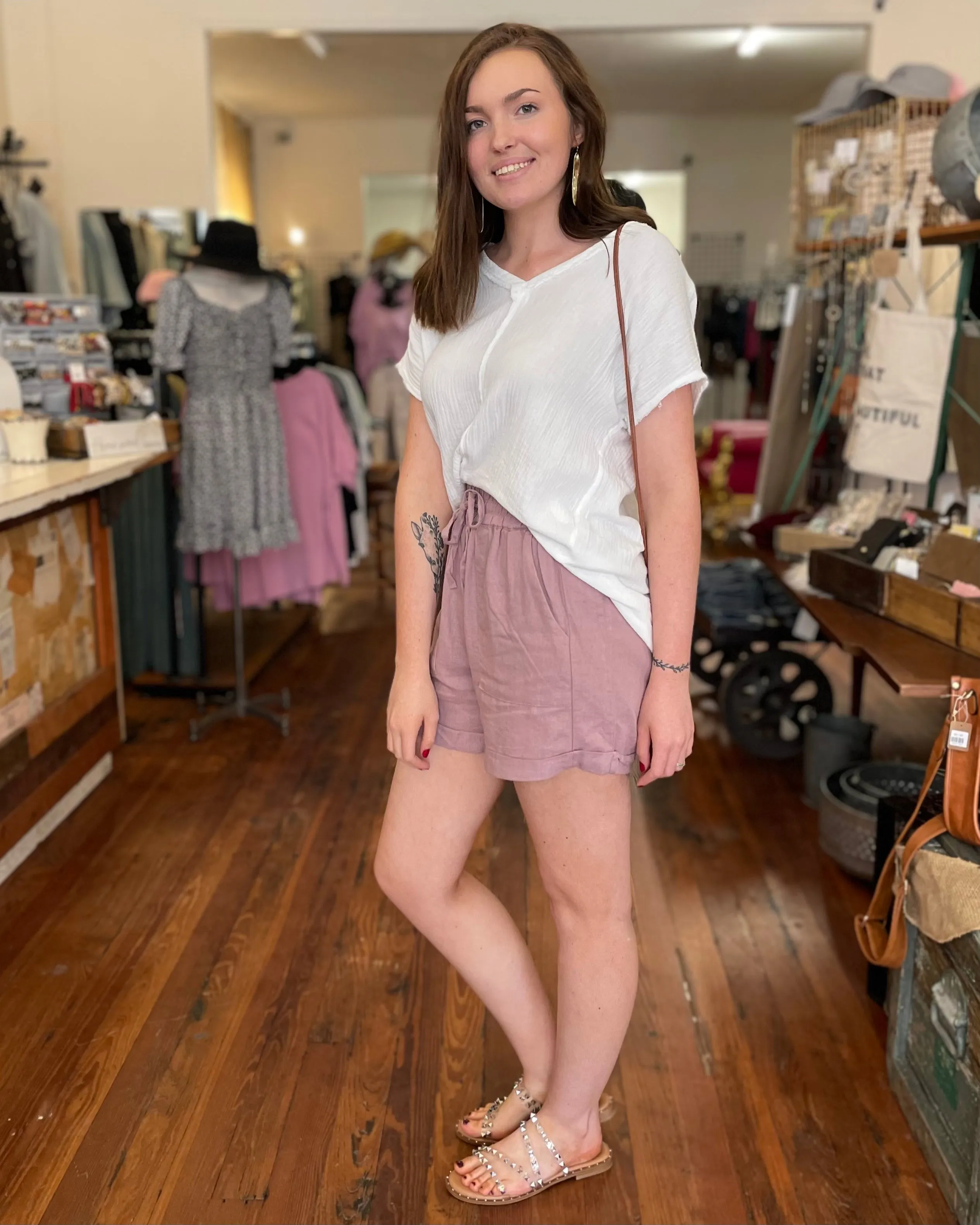 CURVY - STUCK ON YOU LINEN SHORTS - ROSE
