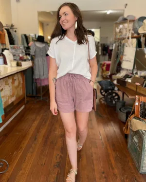 CURVY - STUCK ON YOU LINEN SHORTS - ROSE