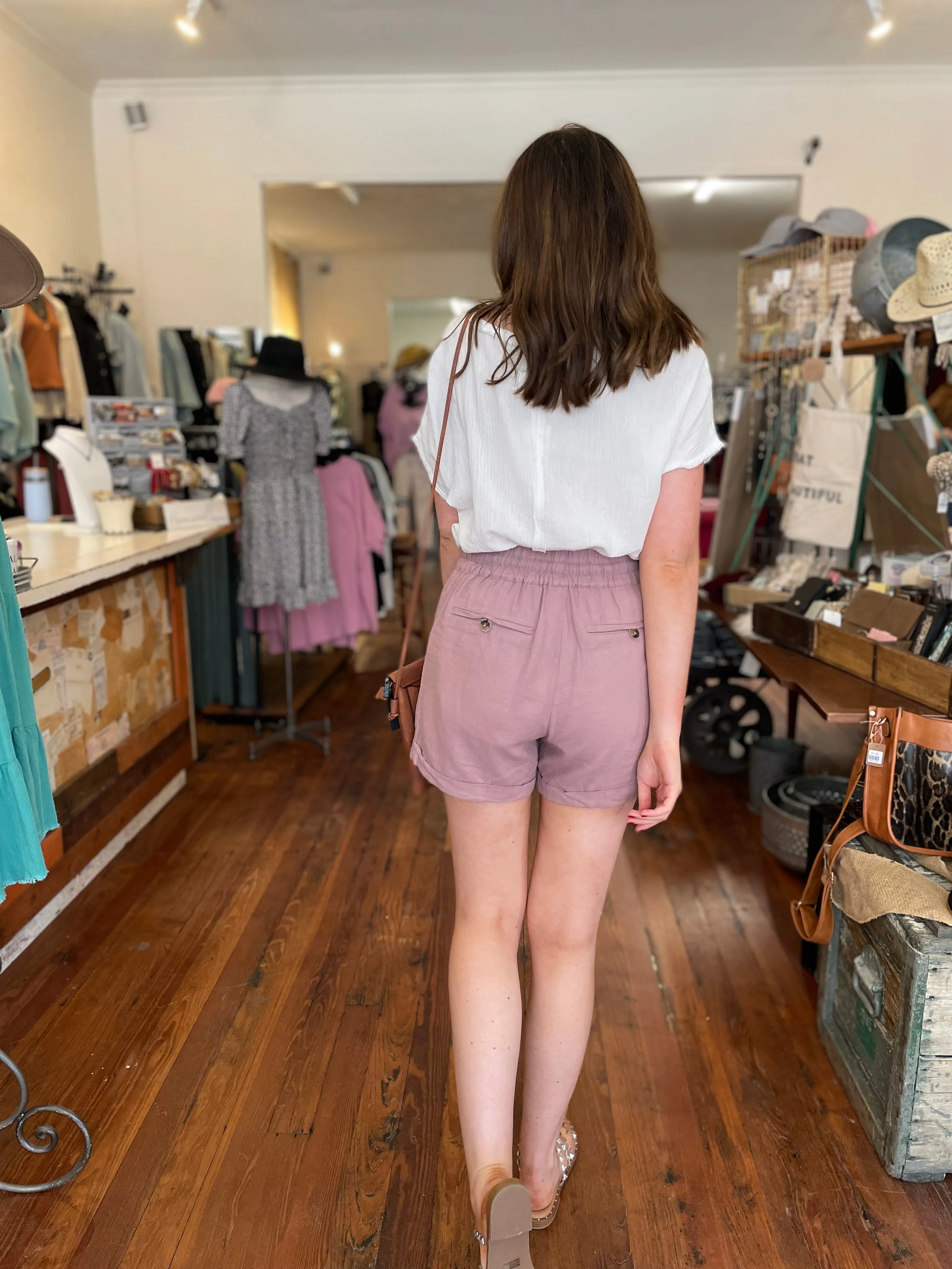CURVY - STUCK ON YOU LINEN SHORTS - ROSE