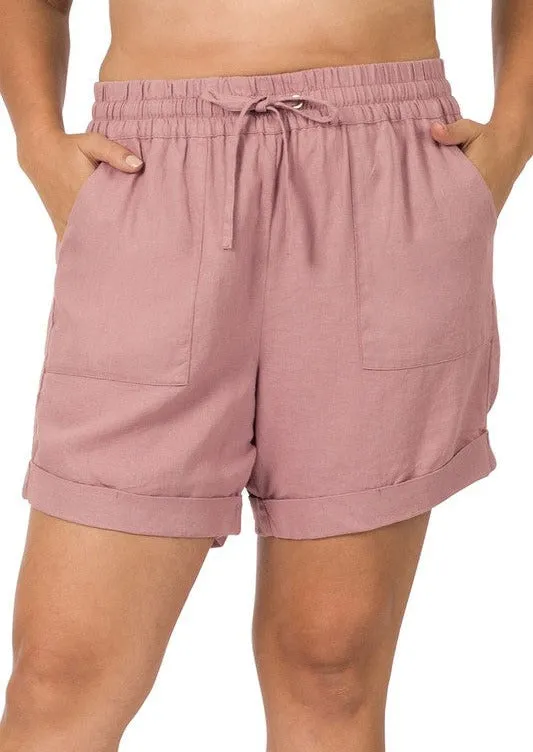 CURVY - STUCK ON YOU LINEN SHORTS - ROSE