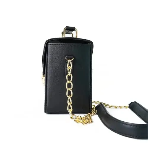 Customized Women's Buttoned Leather Bag   Mini Make up Kit - Black Grey