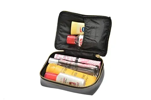 Customized Women's Buttoned Leather Bag   Mini Make up Kit - Black Grey