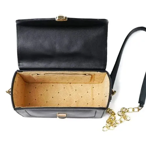 Customized Women's Buttoned Leather Bag   Mini Make up Kit - Black Grey