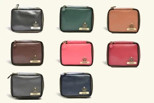 Customized Women's Buttoned Leather Bag   Mini Make up Kit - Green Brown