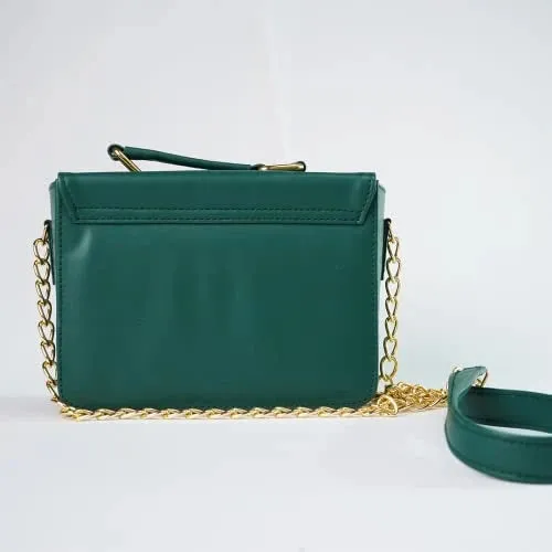 Customized Women's Buttoned Leather Bag   Mini Make up Kit - Green Brown