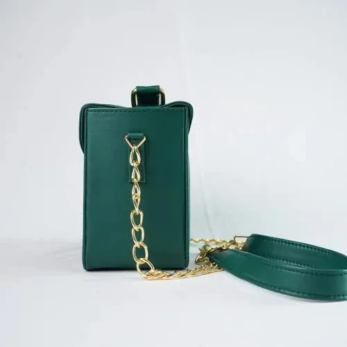 Customized Women's Buttoned Leather Bag   Mini Make up Kit - Green Brown