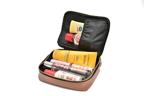 Customized Women's Buttoned Leather Bag   Mini Make up Kit - Green Tan