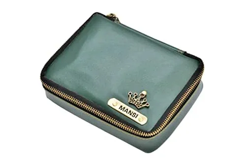 Customized Women's Buttoned Leather Bag   Mini Make up Kit - Yellow Olive Green