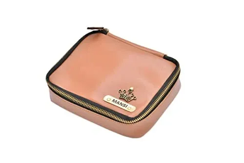 Customized Women's Buttoned Leather Bag   Mini Make up Kit - Yellow Tan