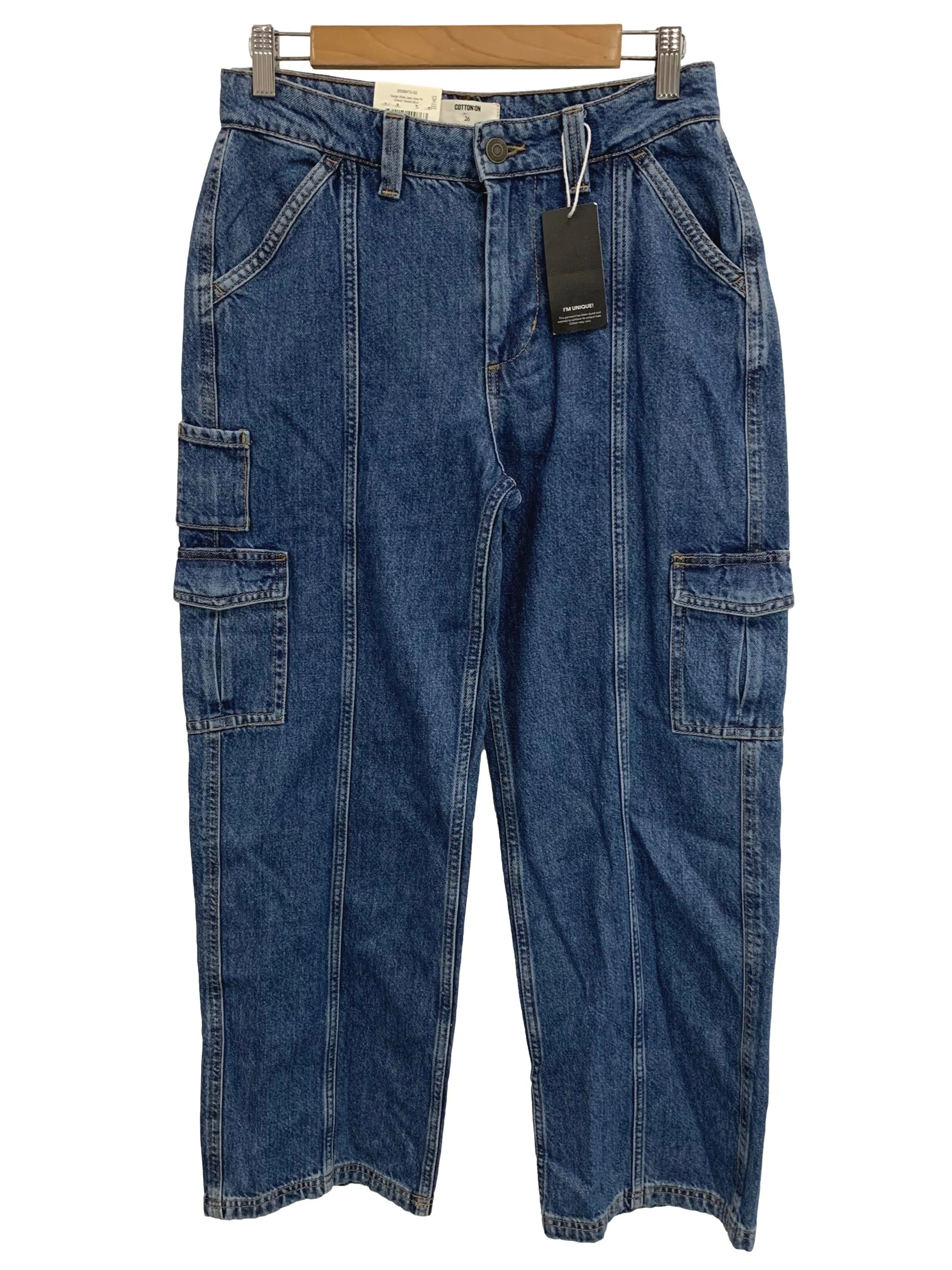Dark Wash Cargo Wide Denim Jeans