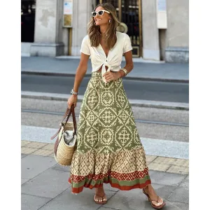 DARLENE Boho Chic High-Waist Long Skirt
