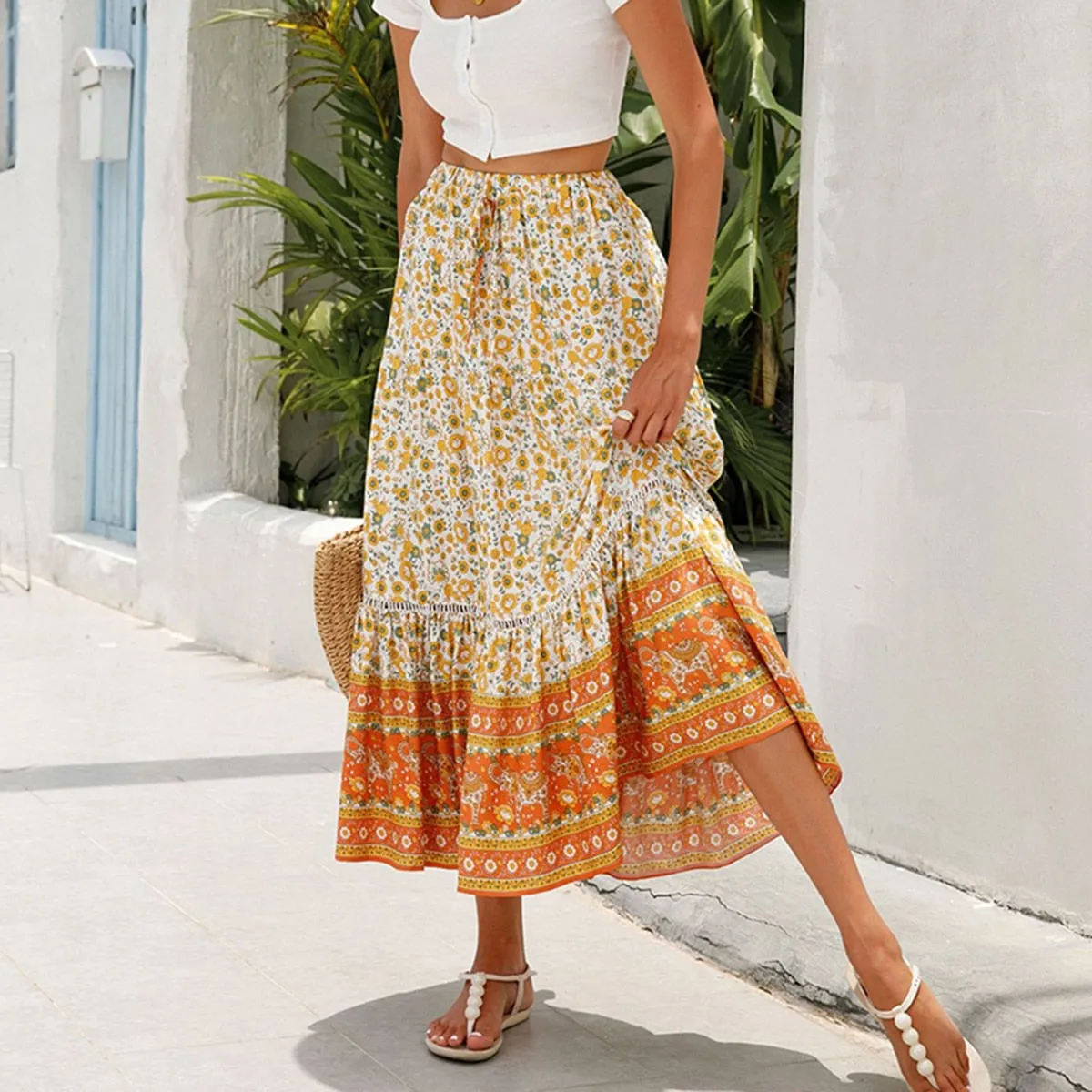 DARLENE Boho Chic High-Waist Long Skirt