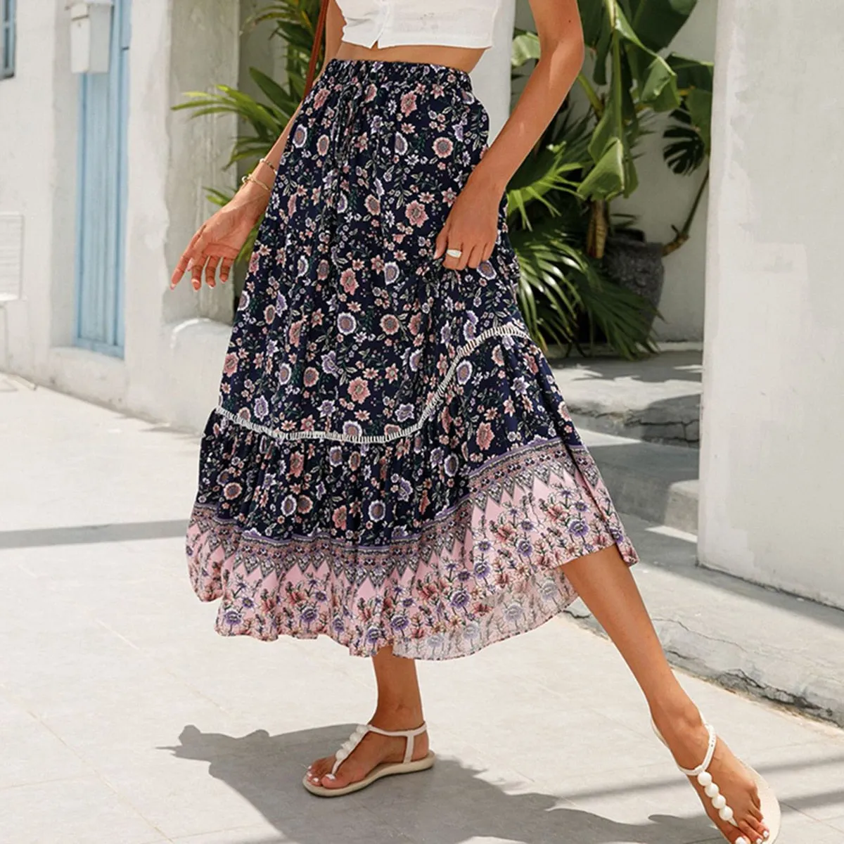 DARLENE Boho Chic High-Waist Long Skirt