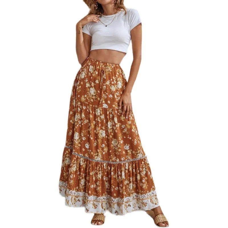 DARLENE Boho Chic High-Waist Long Skirt