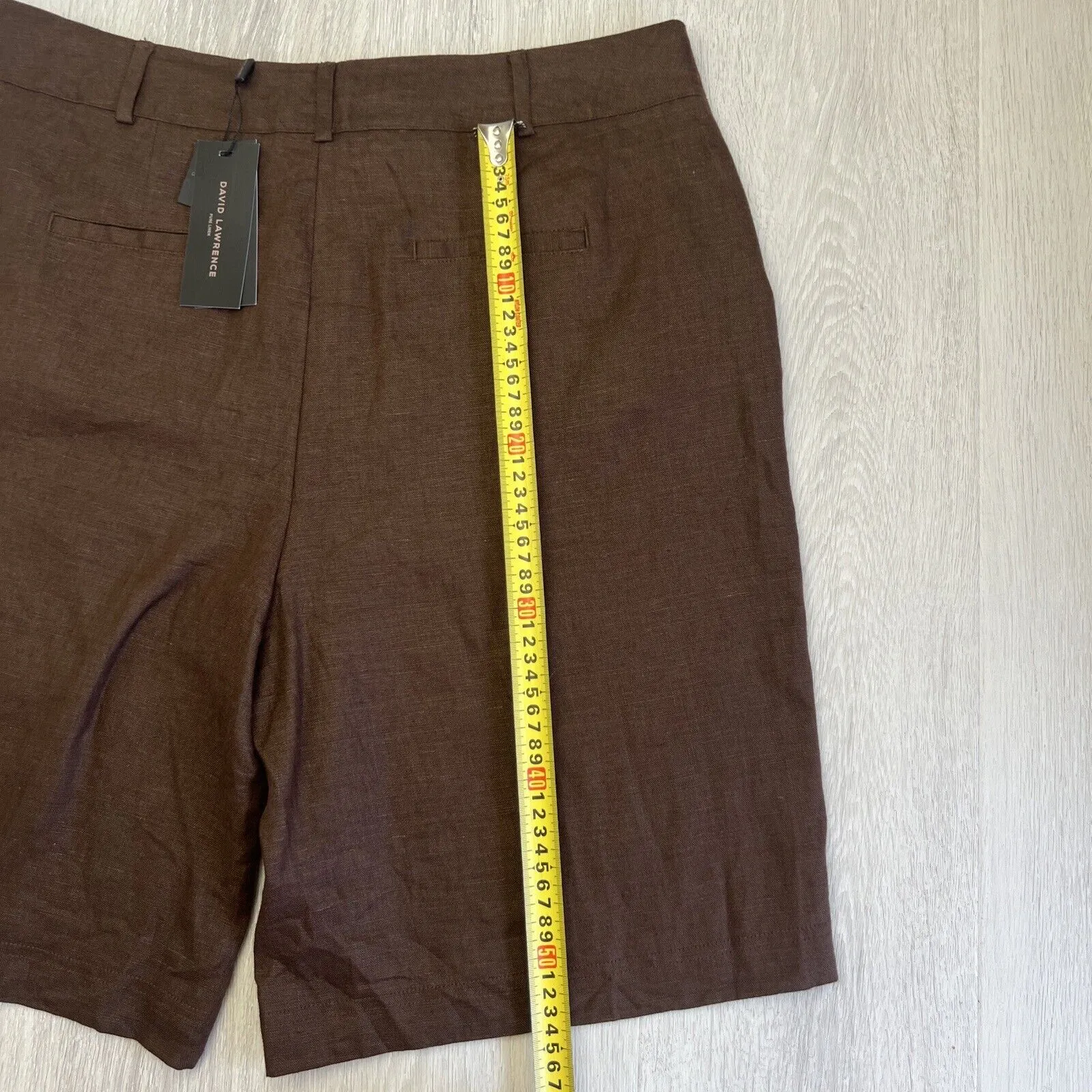David Lawrence Tailored Mocha Linen Short Size 14 (New)
