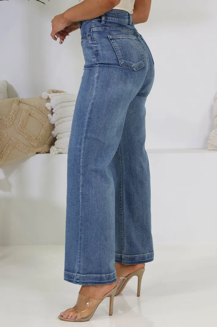 DAZE WIDE LEG DENIM JEANS - Blue Wash