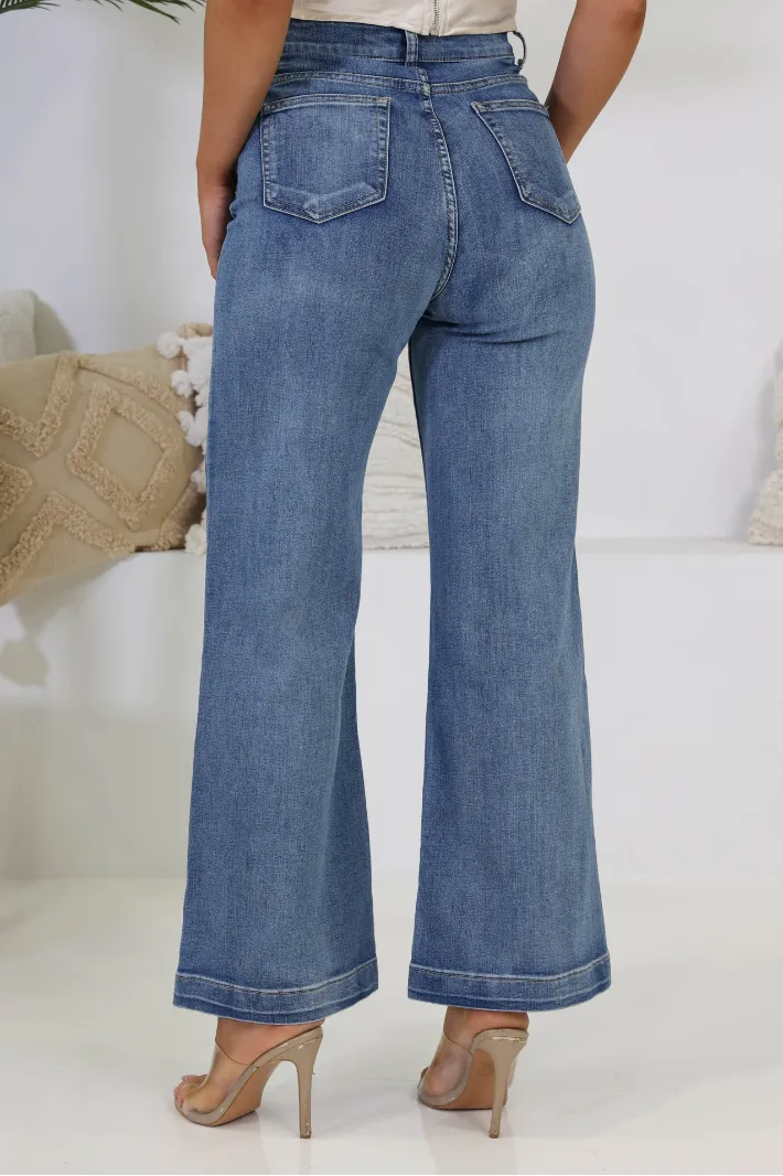 DAZE WIDE LEG DENIM JEANS - Blue Wash