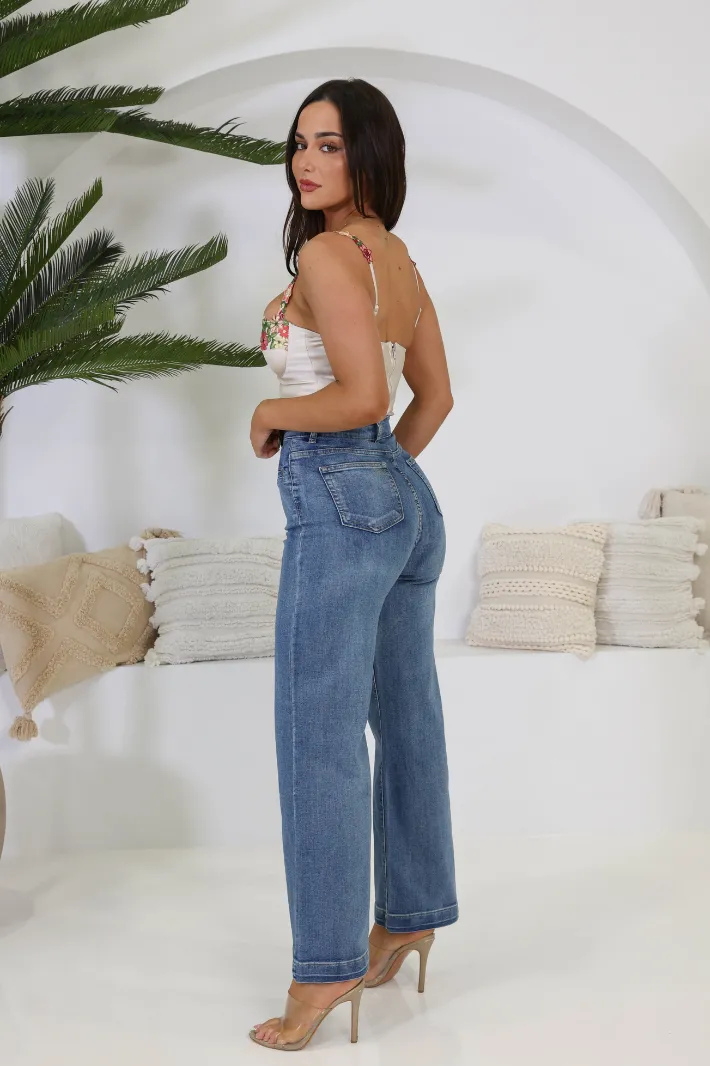 DAZE WIDE LEG DENIM JEANS - Blue Wash